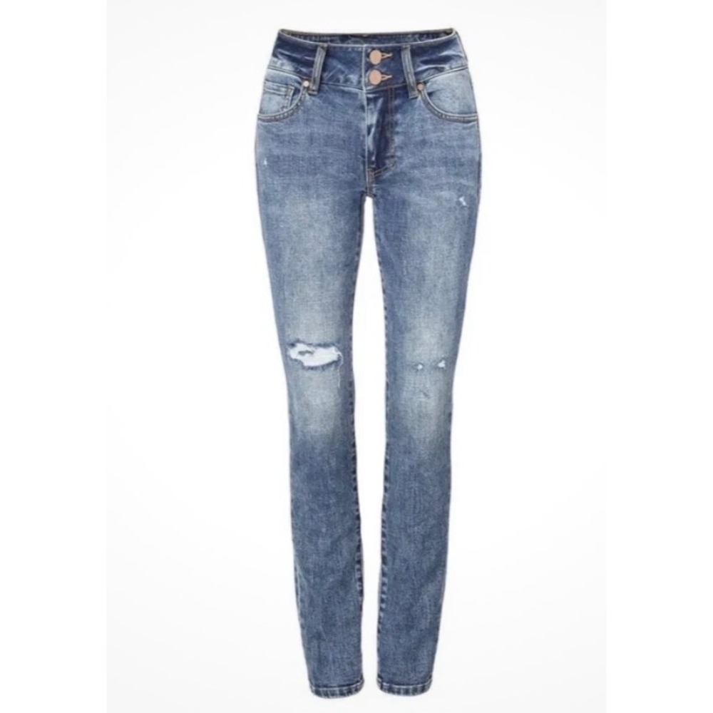 Cabi Jeans Cinch Skinny Medium Wash Distressed High Rise Denim Jeans